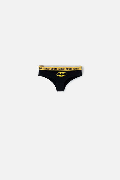  PANTY DE BATMAN NEGRA CON CINTURA ELÁSTICA AMARILLA PARA MUJER