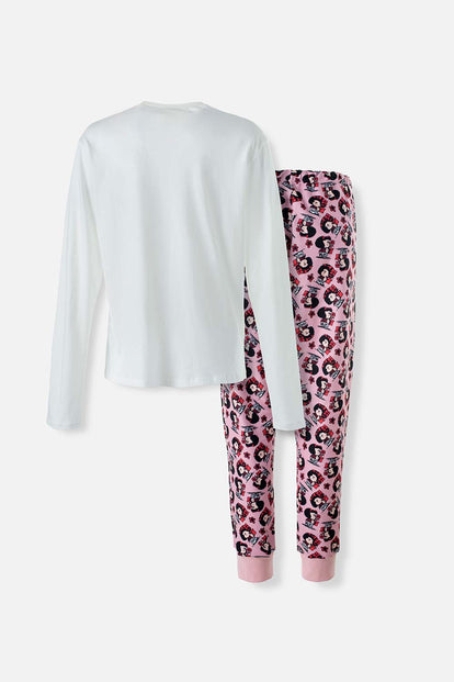  PIJAMA DE MAFALDA MARFIL Y ROSADA DE PANTALÓN LARGO PARA MUJER