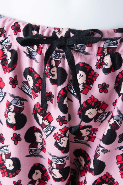  PIJAMA DE MAFALDA MARFIL Y ROSADA DE PANTALÓN LARGO PARA MUJER