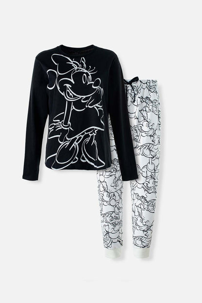  PIJAMA DE MUJER, MANGA LARGA/PANTALÓN LARGO  BLANCA/NEGRA DE MINNIE MOUSE DISNEY