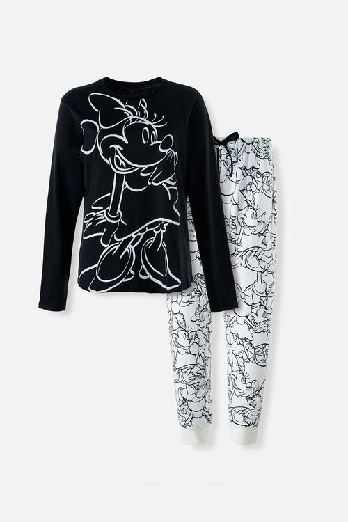 Card slide image -  PIJAMA DE MUJER, MANGA LARGA/PANTALÓN LARGO  BLANCA/NEGRA DE MINNIE MOUSE DISNEY
