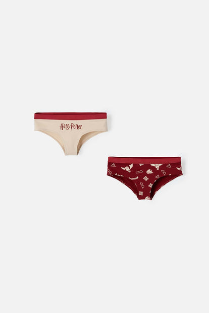  PACK X2 PANTIES DE HARRY POTTER VINOTINTO Y CAQUI PARA MUJER
