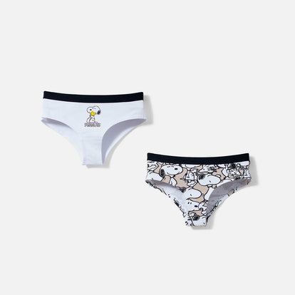  PACK X2 PANTIES DE SNOOPY CON CINTURA ELÁSTICA BLANCO Y CAQUI PARA MUJER