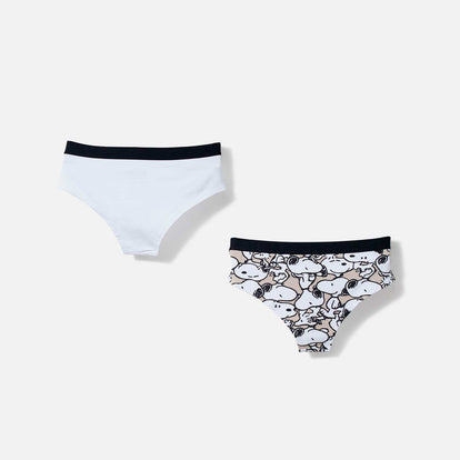  PACK X2 PANTIES DE SNOOPY CON CINTURA ELÁSTICA BLANCO Y CAQUI PARA MUJER