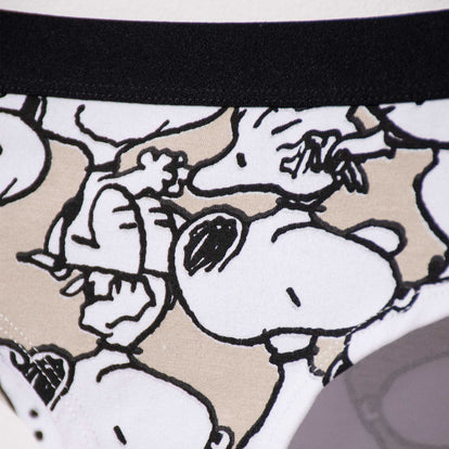  PACK X2 PANTIES DE SNOOPY CON CINTURA ELÁSTICA BLANCO Y CAQUI PARA MUJER