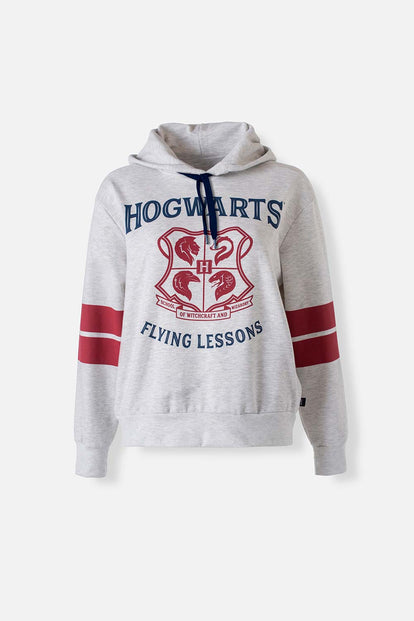  BUZO DE HARRY POTTER CERRADO CON CAPUCHA GRIS PARA MUJER