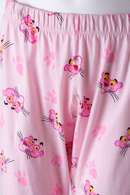  PIJAMA DE LA PANTERA ROSA GRIS Y ROSADA DE PANTALÓN LARGO PARA MUJER