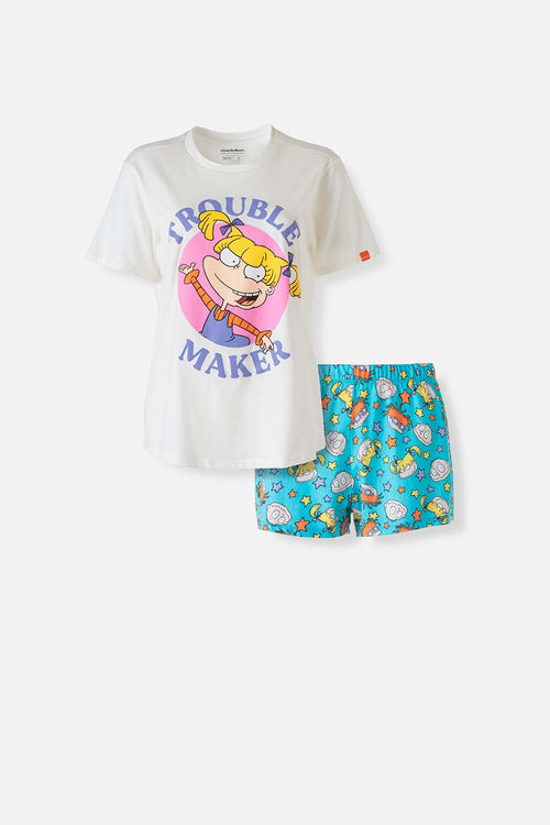 Card slide image -  PIJAMA DE LOS RUGRATS MARFIL Y AZUL DE SHORT PARA MUJER