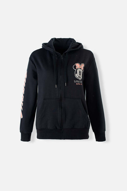  BUZO DE MINNIE MOUSE CON CAPUCHA NEGRO PARA MUJER