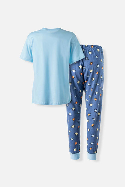 PIJAMA DE TOM Y JERRY  MANGA CORTA AZUL PARA MUJER
