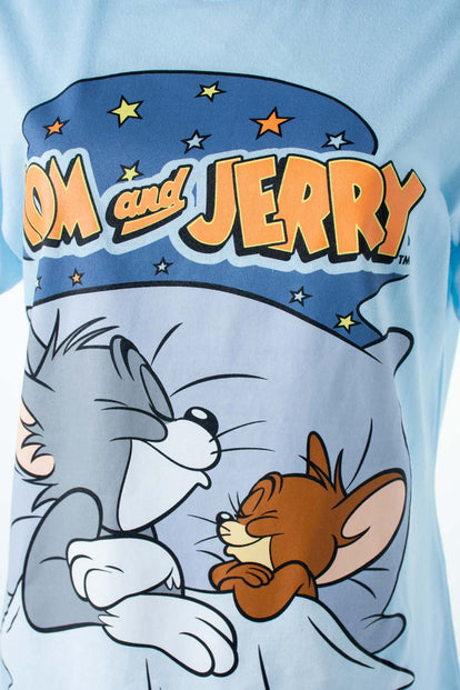 PIJAMA DE TOM Y JERRY  MANGA CORTA AZUL PARA MUJER