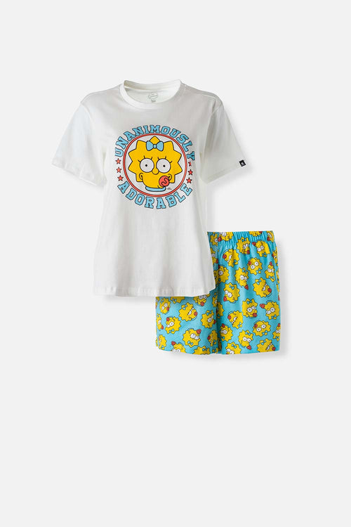Card slide image -  PIJAMA DE LOS SIMPSON DE PANTALÓN CORTO BLANCO Y AZUL PARA MUJER