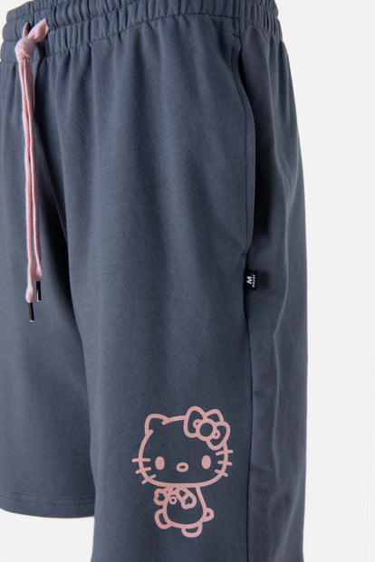  SHORT DE HELLO KITTY GRIS CON PRETINA ELÁSTICA PARA MUJER