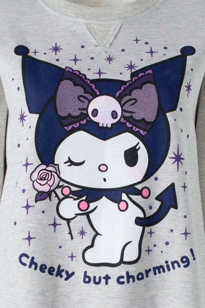  BUZO DE KUROMI CERRADO GRIS JASPE PARA MUJER