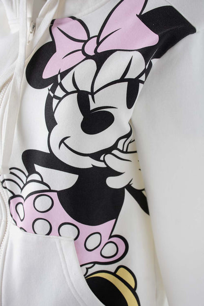  BUZO DE MINNIE MOUSE CON CIERRE Y CAPUCHA MARFIL PARA MUJER