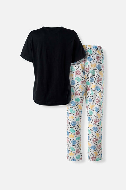  PIJAMA DE HARRY POTTER NEGRA Y MULTICOLOR DE PANTALÓN LARGO PARA MUJER