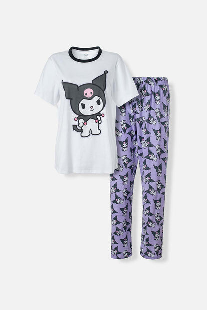  PIJAMA DE MY MELODY & KUROMI BLANCA Y MULTICOLOR DE PANTALÓN LARGO PARA MUJER