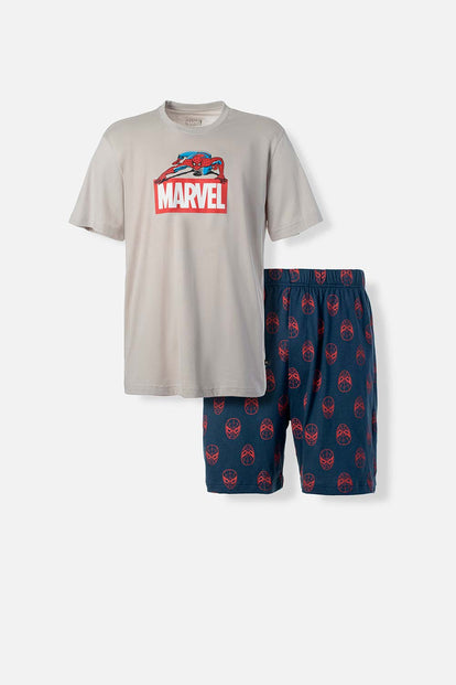  PIJAMA DE SPIDERMAN DE PANTALÓN CORTO GRIS Y AZUL PARA HOMBRE