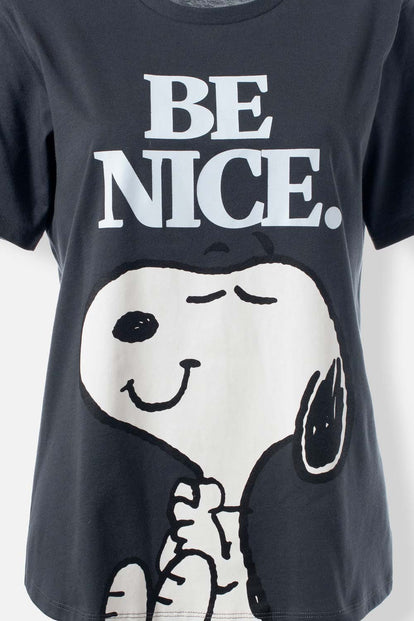  PIJAMA DE SNOOPY GRIS Y AZUL CLARO DE PANTALÓN LARGO PARA MUJER