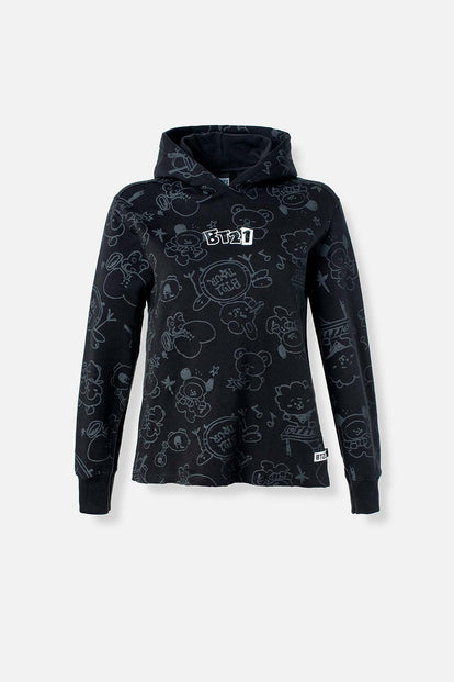  BUZO DE BT21 REGULAR FIT CON CAPUCHA PARA MUJER