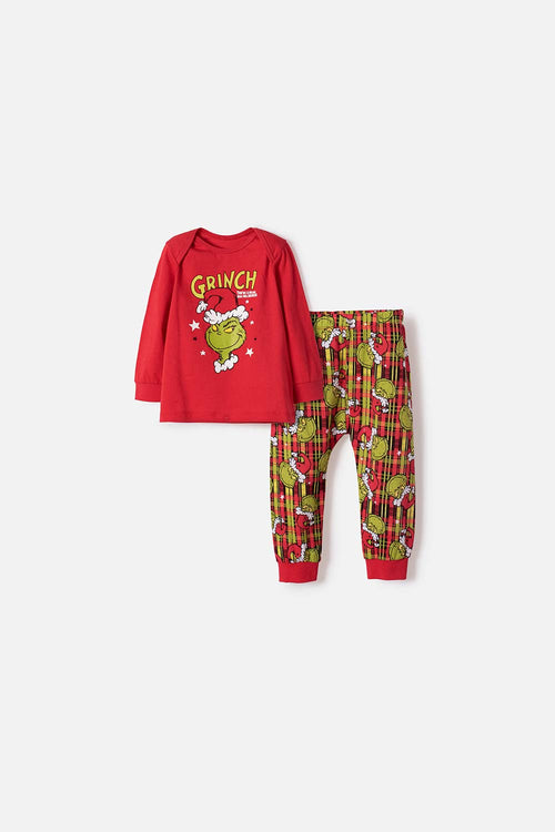 Card slide image -  PIJAMA DE GRINCH CON PANTALÓN LARGO ROJO PARA BEBÉ UNISEX