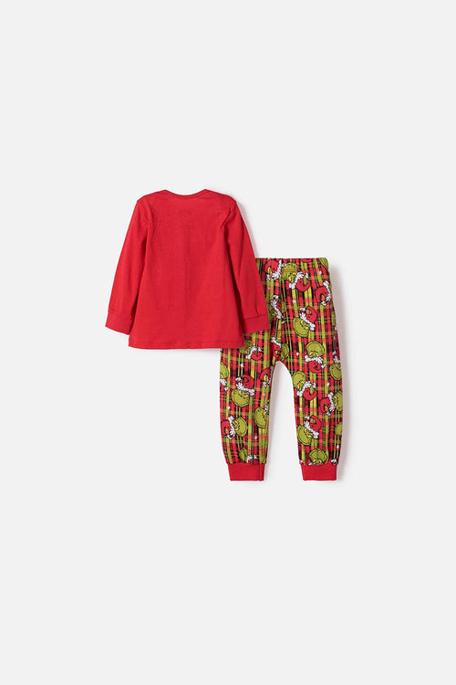 Card slide image -  PIJAMA DE GRINCH CON PANTALÓN LARGO ROJO PARA BEBÉ UNISEX